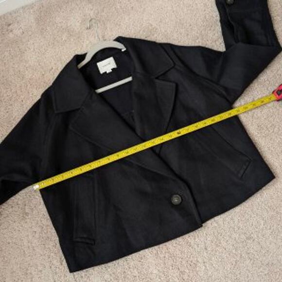 Vince Women's Cropped Collared Black Cotton/Linen Blazer Coat, size L - Picture 4 of 7